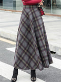 Women's Warm Thick High-waisted A-line Woolen Plaid Skirt