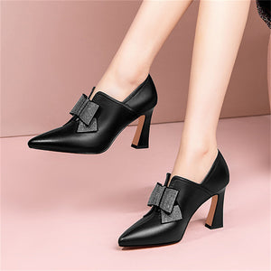 French Style Female Shiny Bowknot Pointed Toe High Heels Pumps