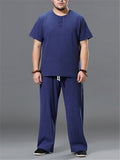 Men's Casual Loose Plus Size Cotton Linen Sets Short-Sleeved T-Shirt + Trousers