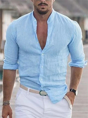 Casual Men's Stand Collar Long Sleeve Button Shirts