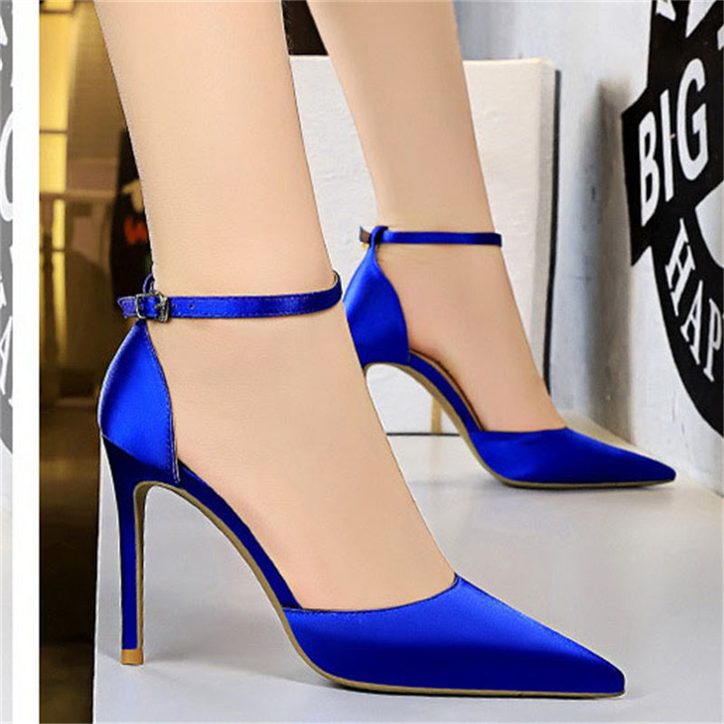 New Elegant Stylish Silk Glitter Blue Heels Pumps