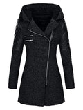 Women's Warm Asymmetric Design Hooded Woollen Coat