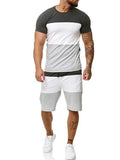 New Fitness Patchwork Homewear Shorts Sleeve T-Shirt + Shorts