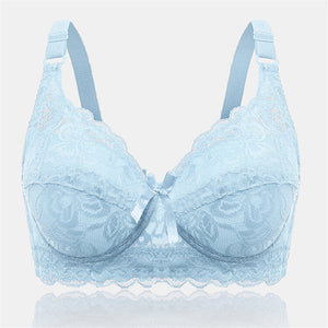 Women's Push Up Comfortable Floral Lace Bras - Blue