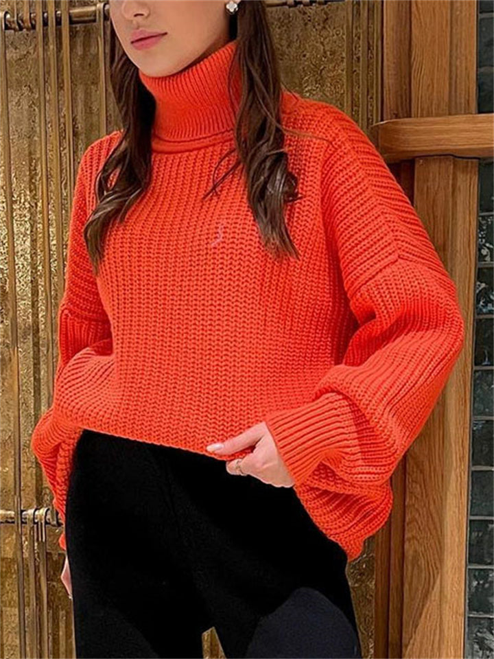 Winter New High Collar Thick Lantern Sleeve Oversized Comfy Female Sweaters