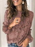 Women Pretty Flared Long Sleeve Lace Shirt