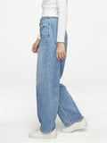 Youth Campus Style Extra Loose Straight-Leg Light Blue Denim Jeans for Women