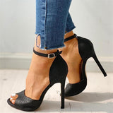 Sexy Peep Toe Ankle Strap Snake Pattern Red Heels Sandals