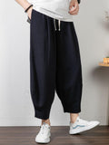 Simple Style Cotton And Linen Summer Leisure Plus Size Loose Wide-Leg Cropped Trousers