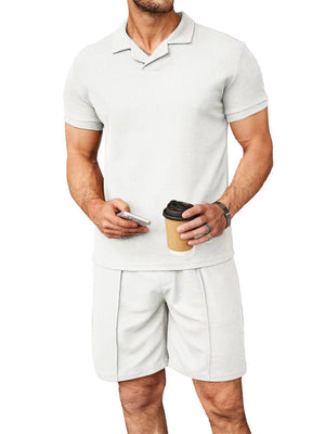Men's Casual Short Sleeve Polo Collar Waffle Tracksuits