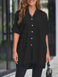 Women's Holiday Roll Up Long Sleeve Button Down Oversized Blouses