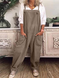 Vintage Adjustable Strap Cotton Linen Dungarees Overalls