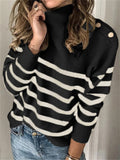 Comfortable Knitted Turtleneck Striped Sweater For Women