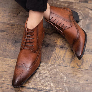 Men's Split Leather Pointed Toe Ankle Boots