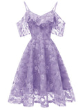 1950S Sexy Lace Cold Shoulder Ruffle Swing Dress