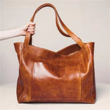 Women's New Solid Burnished Leather Pockets Handbags