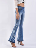 Women's Fashion 3D Embroidery Long Denim Jeans