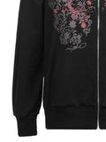 Fashion Heart With Wings Printed Zip Up Hoodie With Pockets