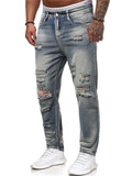 Men's Youth Street Ripped Slim Fit Mid Waist Jeans