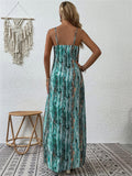 Bohemian U Neck Spaghetti Strap Printed Vacation Dress for Women