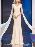 Elegant V Neck Fitted Waist Trumpet Maxi Dress for Evening Party
