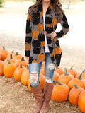 Women's Pumpkin Ghost Cat Printed Open Front Halloween Blouses