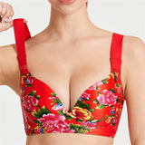 Women's Wireless Soft Comfy Plus Size Floral Bras - Red