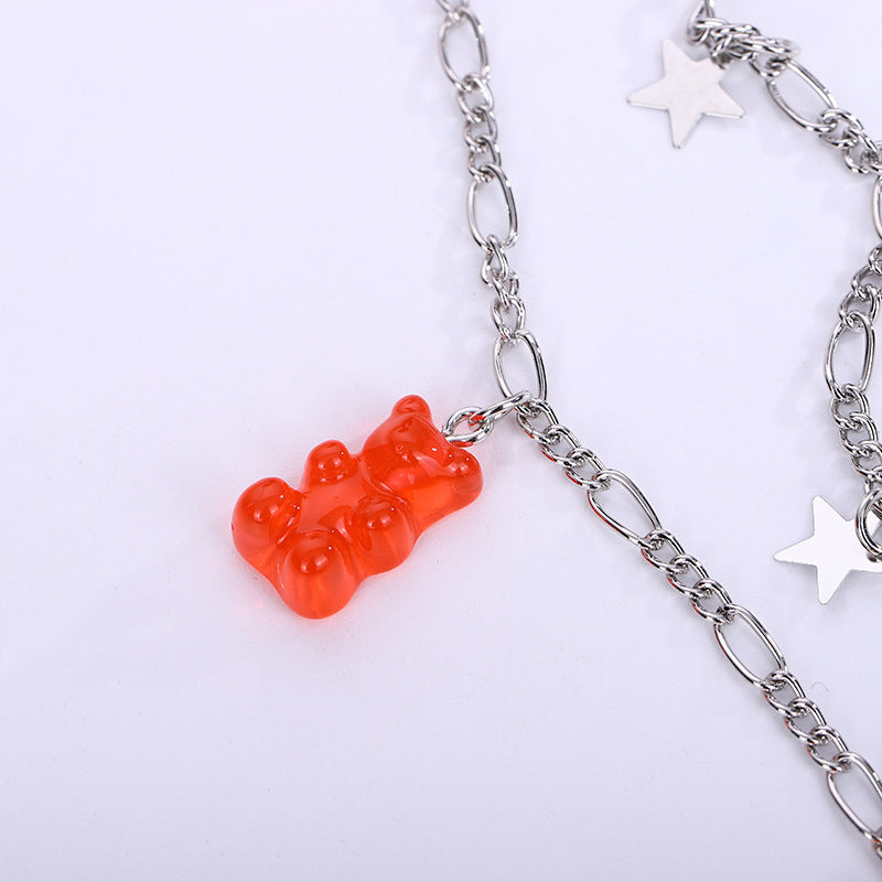 Sweet Cool Candy Color Bear Cartoon Star Choker Necklace