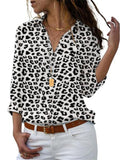 New Casual Fashion Long Sleeve Printed Lapel Women's Blouses