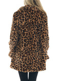 Stylish Classy Loose Pockets Faux Fur Leopard Ladies Coats