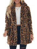 Stylish Classy Loose Pockets Faux Fur Leopard Ladies Coats
