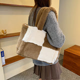 Cute Contrast Color Shearling Handbags For Women
