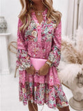 Printed Long Sleeve Patchwork Design Dresses