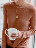 Womens Casual Round Neck Pullover Slim Irregular Hem Knitted Sweaters