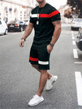 Men's Contrast Color Short Sleeve Sporty Tracksuit