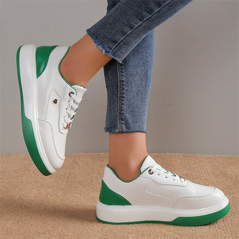 Chic Round Toe Lace Up Splicing Thick Sole Women's Loafers