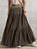 Women's Vintage Casual Elastic Waist Ruffle Long Skirts