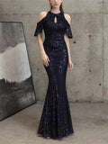 Flattering Off Shoulder Sequined Cap Sleeve Mermaid Dress for Formal Party