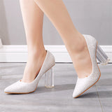 Elegant Ladies Pointed Toe Glitter Sequins Crystal Heels Wedding Pumps