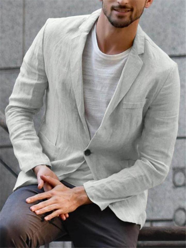 Men's Slim Fit Lapel Collar Casual Linen Blazer Jacket