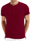 Men's Simple Style Solid Color Short-Sleeved Button T-Shirt