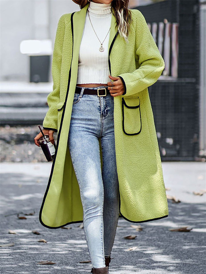 Comfy Chic Contrast Color Lapel Female Long Coats