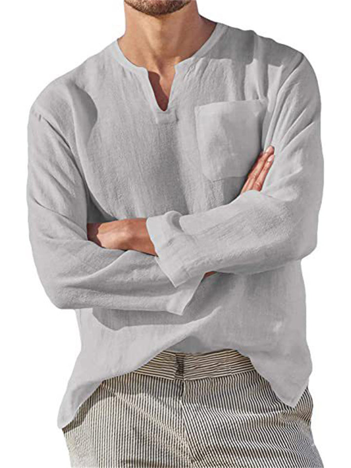 Stylish Comfort Relaxed V Neck Men's Linen Shirt