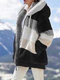 Women's Color Block Cozy Fleece Zip Up Hooded Coat for Winter