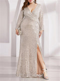 Gorgeous Shiny V-Neck Sequins Long Sleeve Slit Dress