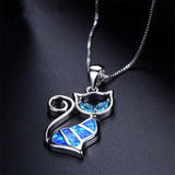 Cute Blue Cat Pendant Necklace For Women