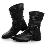 Men's Vintage Style Buckle Up Side Zipper Chunky Low Heel Boots