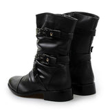 Men's Vintage Style Buckle Up Side Zipper Chunky Low Heel Boots