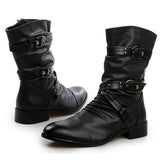 Men's Vintage Style Buckle Up Side Zipper Chunky Low Heel Boots