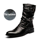 Men's Vintage Style Buckle Up Side Zipper Chunky Low Heel Boots